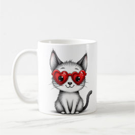 Cute Cat Heart Glasses Coffee Mug Kaffeetasse