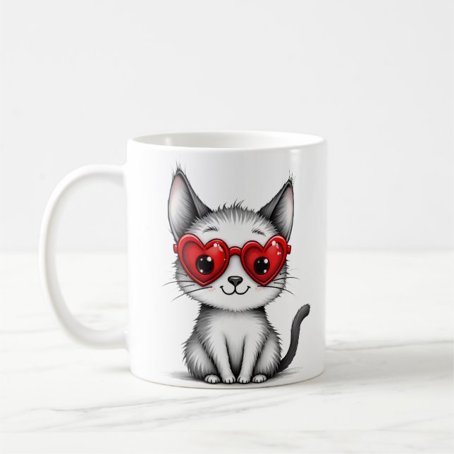 Cute Cat Heart Glasses Coffee Mug Kaffeetasse (Links)