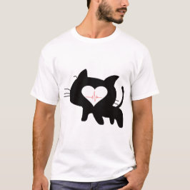 Cute Cat Heartbeat Minimalist Black Cat Love T-Shirt