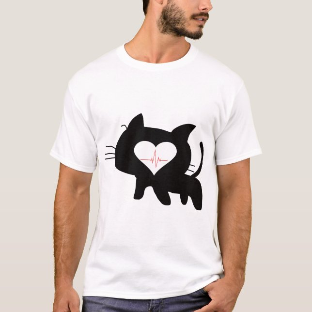 Cute Cat Heartbeat Minimalist Black Cat Love T-Shirt (Vorderseite)