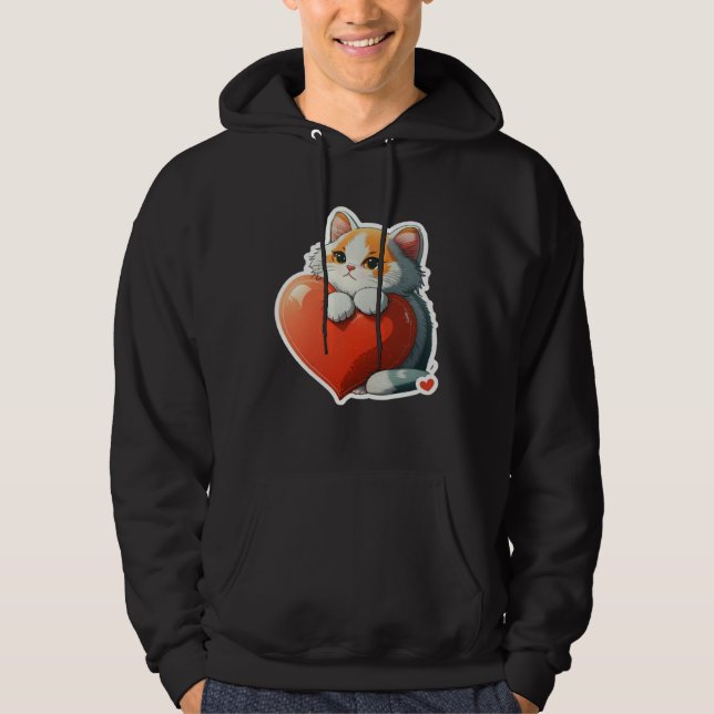 Cute Cat Hugging Red Heart for Kitten  and Cats ow Hoodie (Vorderseite)