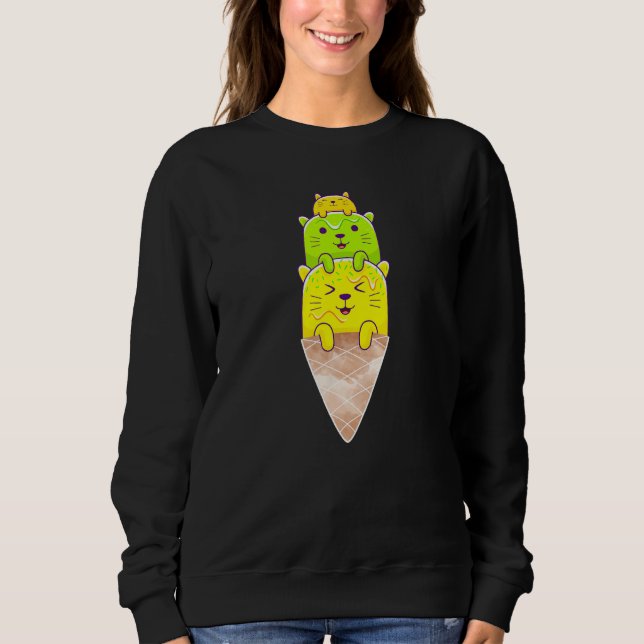 Cute Cat Ice Cream Cone Triple Scoop Sweatshirt (Vorderseite)