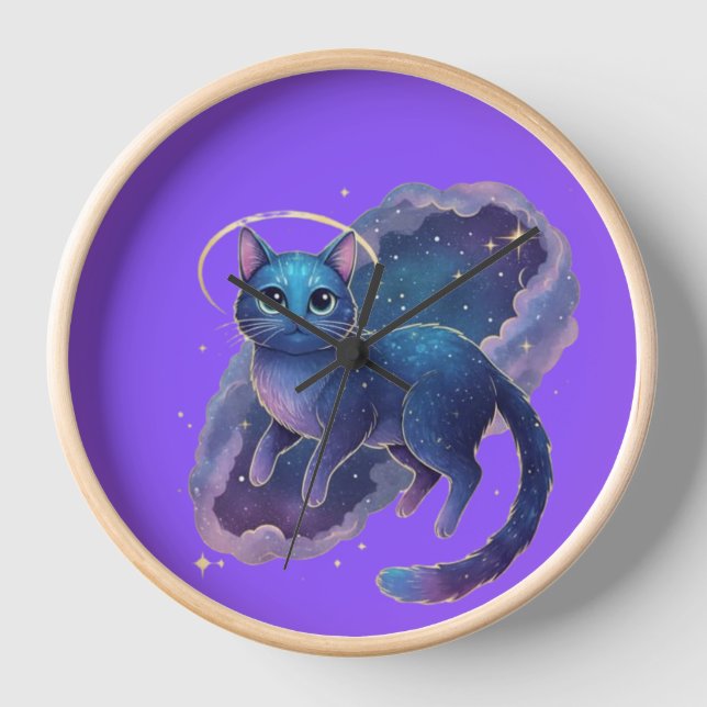 Cute Cat Illustration Wall Clock Uhr (Vorderseite)