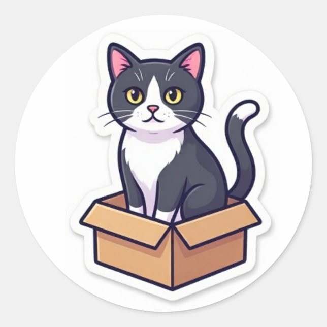 Cute Cat In Cardboard Box Sticker Funny Cat (Vorderseite)