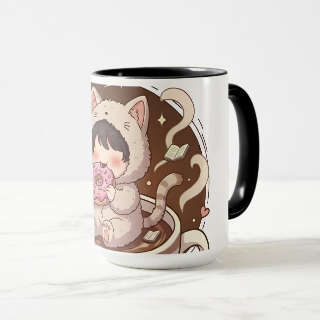 Cute Cat in Coffee Cup - Cozy Adventure art Tasse (VorderseiteRechts)