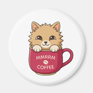 Cute Cat in Coffee Mug Custom Text Magnet