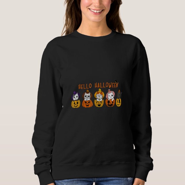 Cute Cat In Pumpkin Halloween Sweatshirt (Vorderseite)