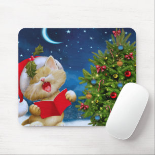 Cute cat in Santa Claus hat cartoon Mousepad