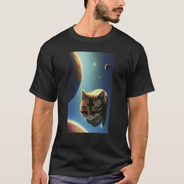 Cute Cat in Space T-Shirt (Vorderseite)