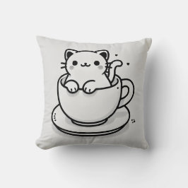 Cute Cat in Teacup Throw Pillow Kissen