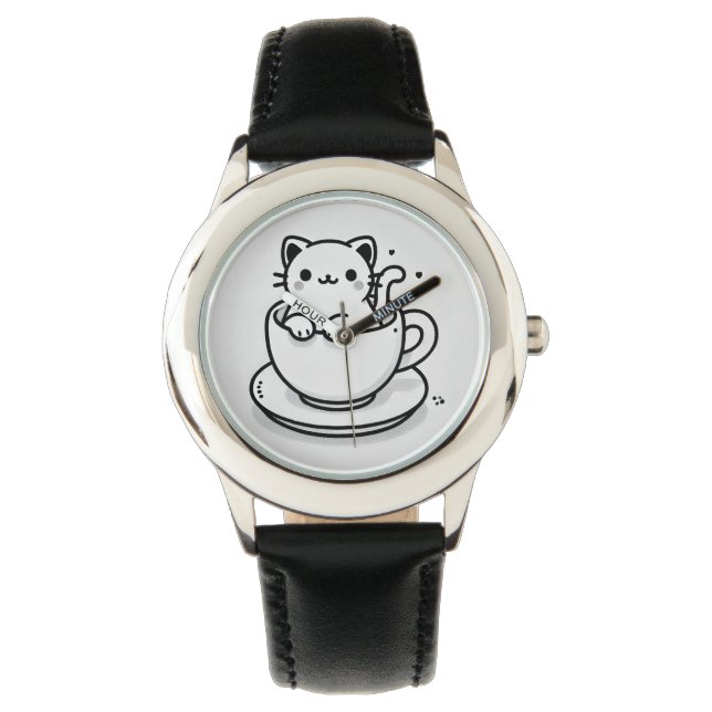 Cute Cat in Teacup Watch Armbanduhr (Vorderseite)
