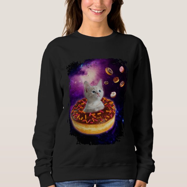 Cute Cat Inside Donut in Space Boys Girl  Kitty in Sweatshirt (Vorderseite)