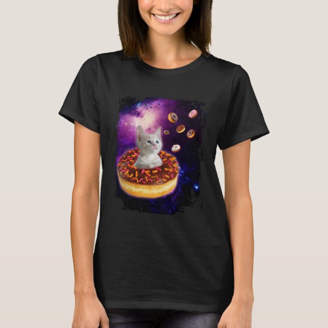 Cute Cat Inside Donut in Space Boys Girl  Kitty in T-Shirt (Vorderseite)