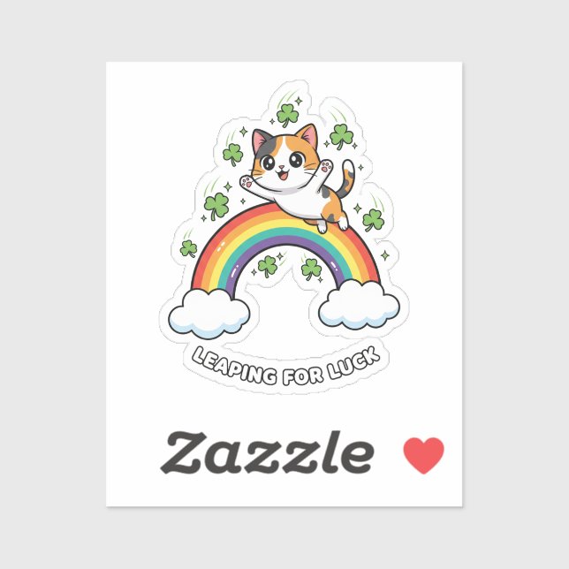 Cute Cat Jumping Over Rainbow Kawaii St Patrick  Aufkleber (Blatt)