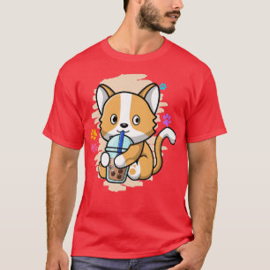 Cute Cat Kawaii Drinking Bubble Tea Bubble Tea Pre T-Shirt