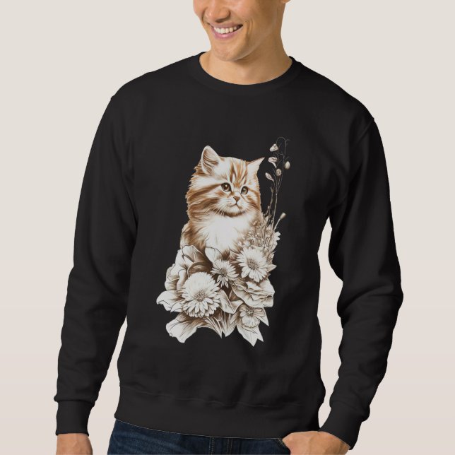 Cute Cat Kitten & Flowers Cat Owner  Cat Sweatshirt (Vorderseite)