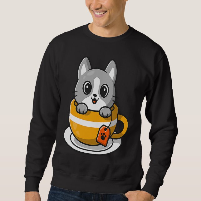 Cute Cat Kitty in a coffee or tea cup Sweatshirt (Vorderseite)