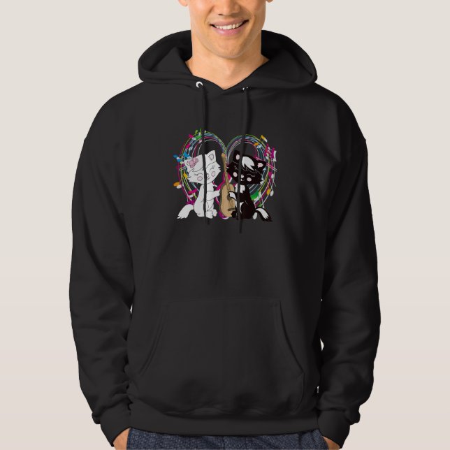 Cute Cat Kitty Playing Music Note Clef Musician Ar Hoodie (Vorderseite)