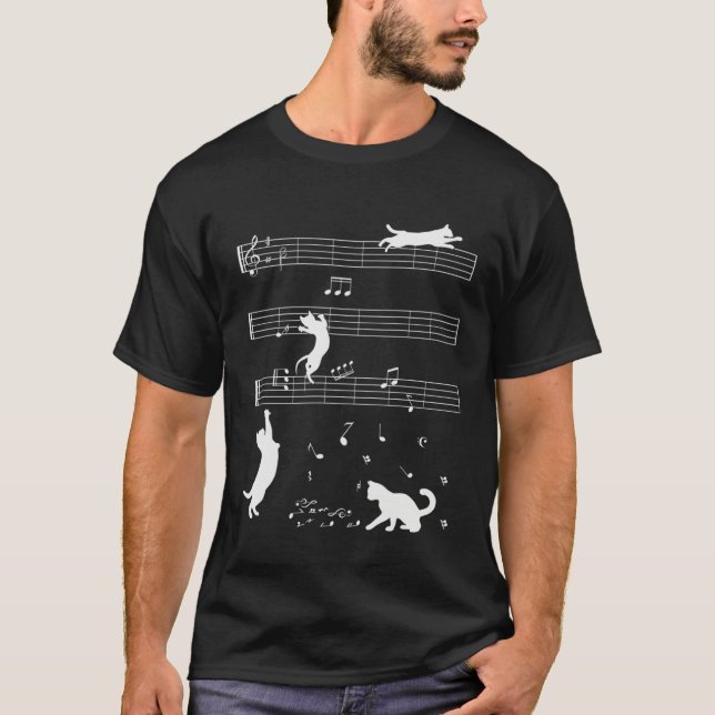 Cute Cat Kitty Playing Music Note Clef Musician T-Shirt (Vorderseite)