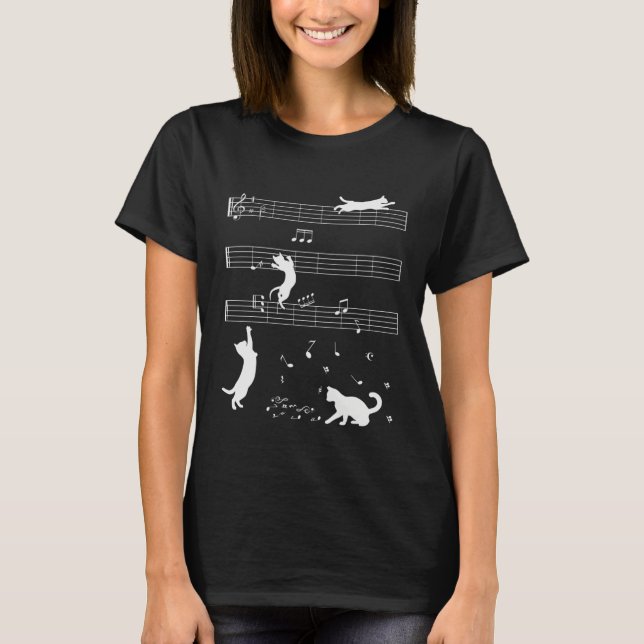 Cute Cat Kitty Playing Music Note Clef Musician T-Shirt (Vorderseite)