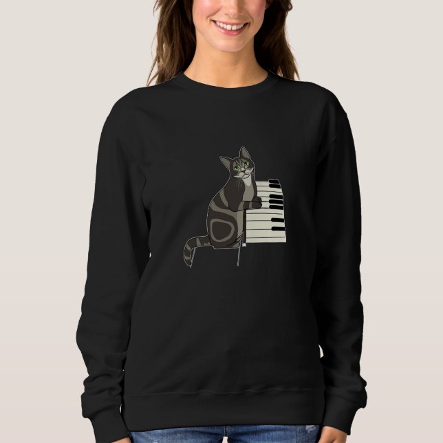 Cute Cat Kitty Playing Music Piano Musician Cat Sweatshirt (Vorderseite)