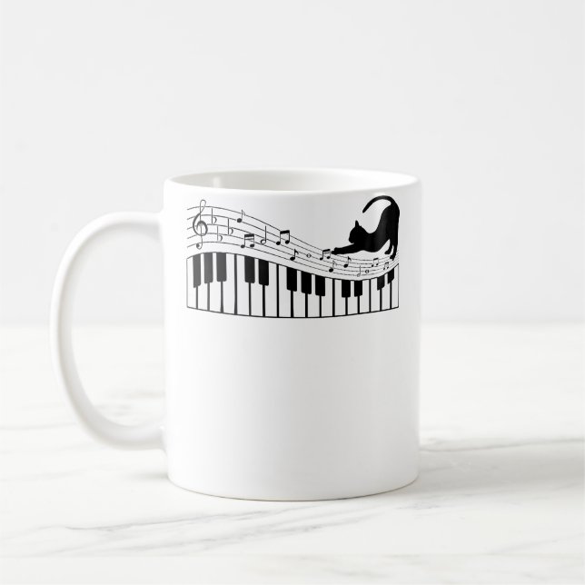 Cute Cat Kitty Playing Piano Music Clef Pianist Mu Kaffeetasse (Links)