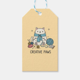 Cute Cat Knitting Creative Paws Yellow Stationery Geschenkanhänger