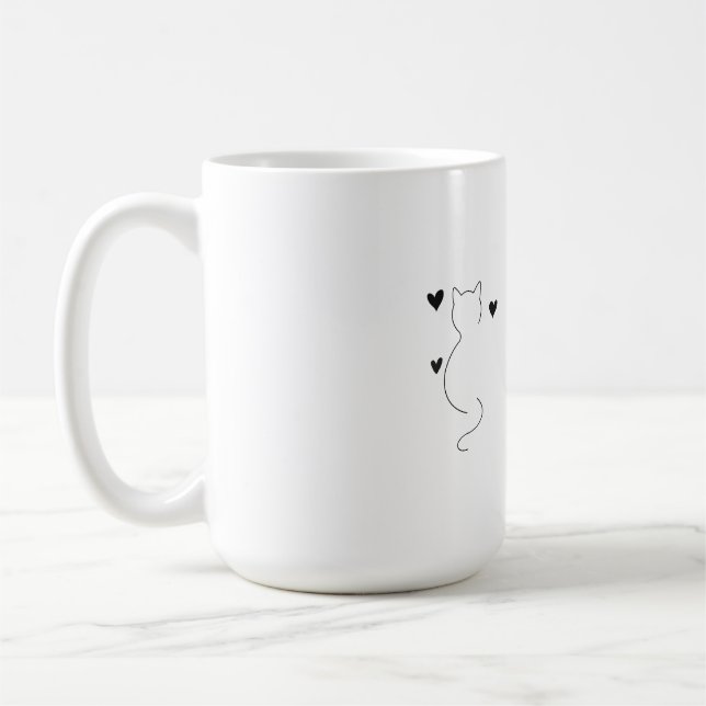 Cute cat line drawing, with three hearts kaffeetasse (Links)