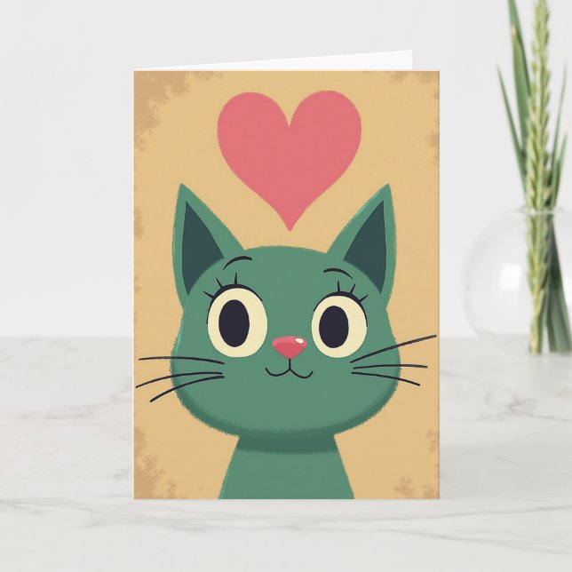 Cute Cat Love Heart Card Karte (Vorderseite)
