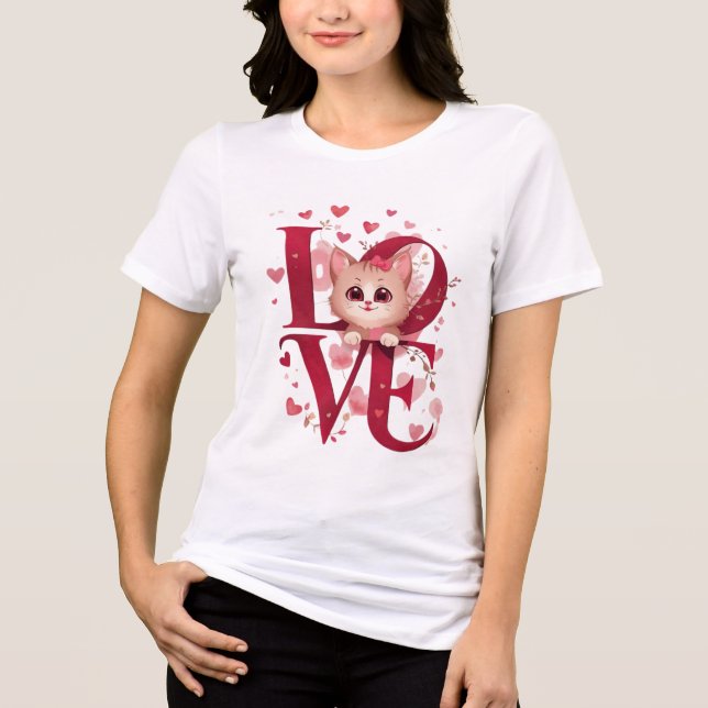 Cute Cat LOVE Valentine’s Day Gift Tri-Blend Shirt (Vorderseite)