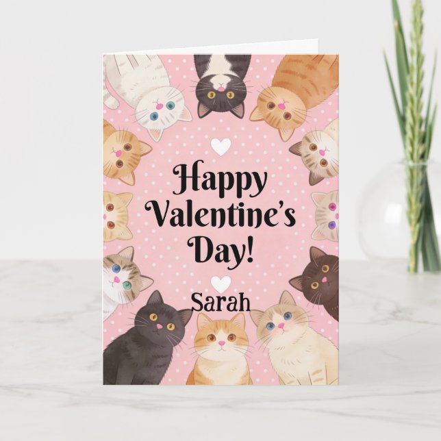 Cute Cat Lover Polka Dots Happy Valentine's Day  Karte (Vorderseite)