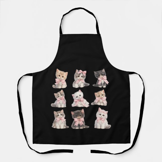 Cute Cat Lover's Kitchen Adorable Pink Bow Kittens Schürze (Vorderseite)
