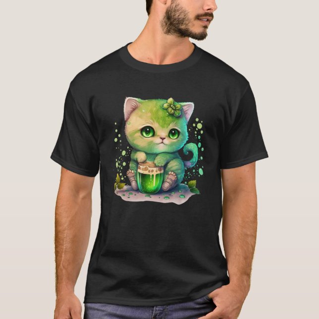 Cute Cat Loves Beer St Patrick s Day Cat   2 T-Shirt (Vorderseite)