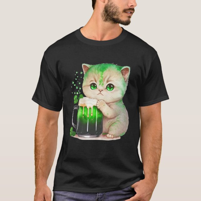 Cute Cat Loves Beer St Patrick s Day Cat T-Shirt (Vorderseite)