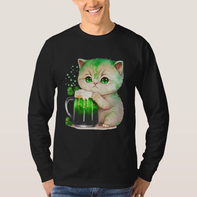 Cute Cat Loves Beer St Patrick s Day Cat T-Shirt (Vorderseite)