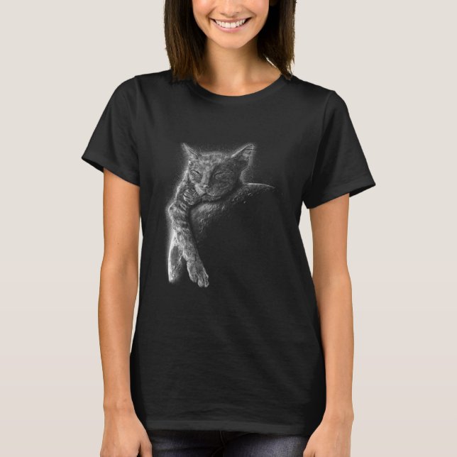 Cute cat lying on moon graphic for men women child T-Shirt (Vorderseite)