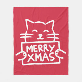 Cute Cat Merry Xmas Fleecedecke