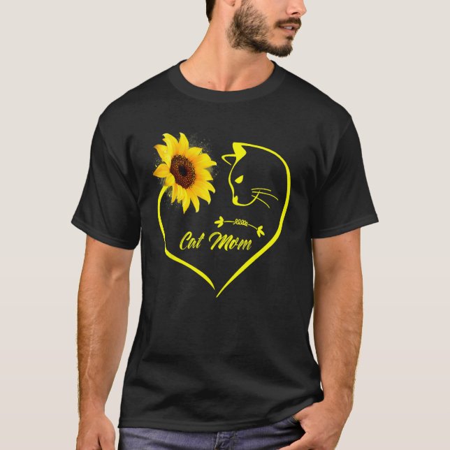 Cute Cat Mom Sunflower Heart Love Mothers Day  Cat T-Shirt (Vorderseite)