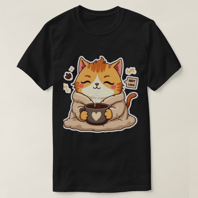 Cute Cat "Not Cake" Coffee Lover T-Shirt (Design vorne)