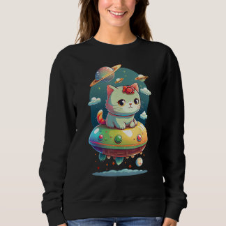 Cute Cat on UFO for Scif Fi Girl or Boy Sweatshirt