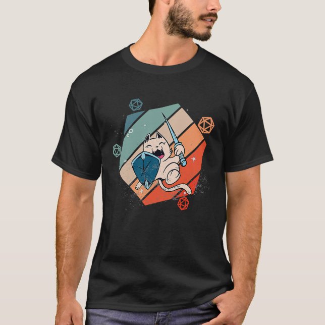 Cute Cat Paladin Knight D20 Role Play Tabletop RPG T-Shirt (Vorderseite)