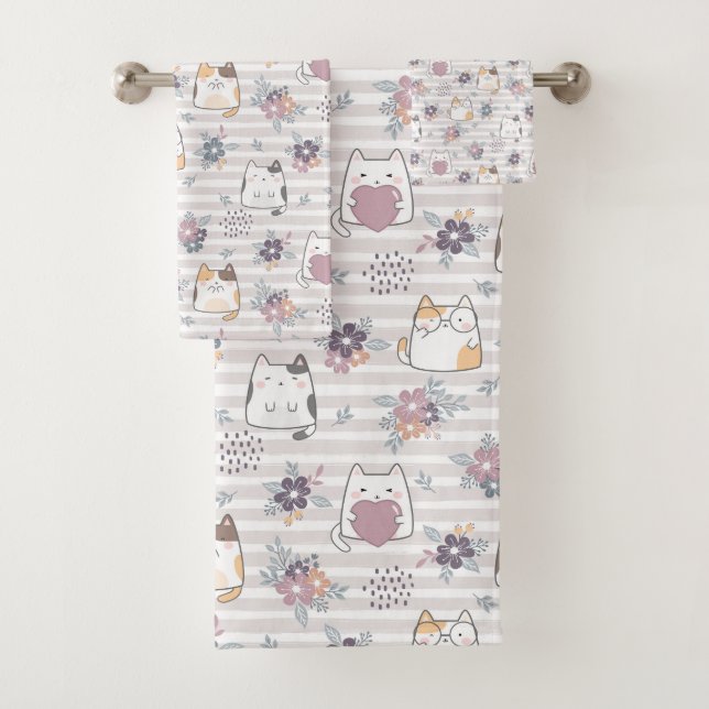 Cute cat pattern badhandtuch set (Insitu)