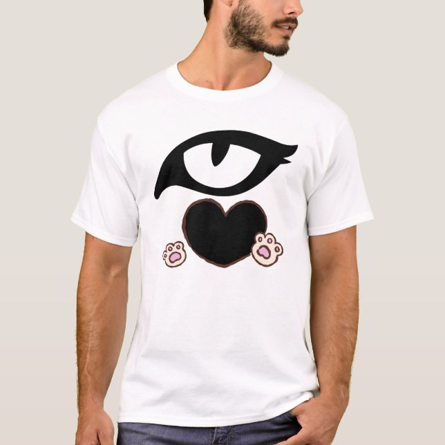 Cute Cat Paw Heart with Kawaii Eyes T-Shirt (Vorderseite)