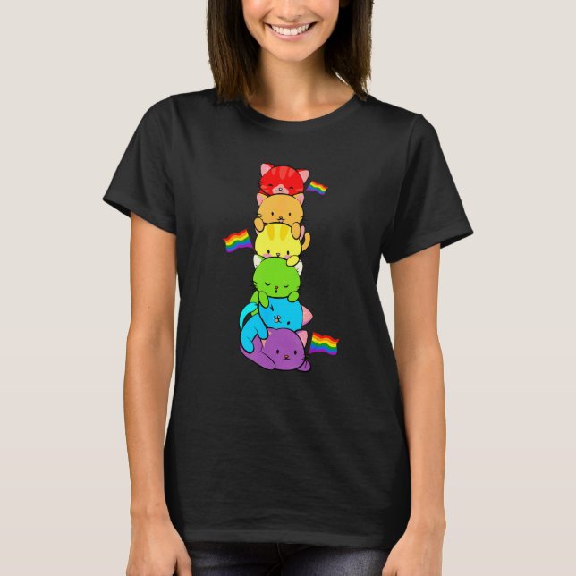 Cute Cat Pet  LGBTQ Rainbow LGBT Gay Men Pride Fla T-Shirt (Vorderseite)