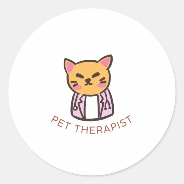 Cute Cat Pet Therapist Cartoon Design Runder Aufkleber (Vorderseite)