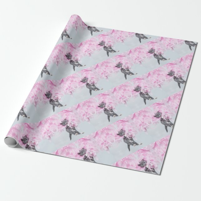 Cute Cat pink plume Geschenkpapier (Ungerollt)