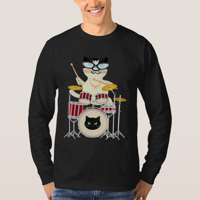 Cute Cat Playing Drum Drums & Cats   Drummer T-Shirt (Vorderseite)