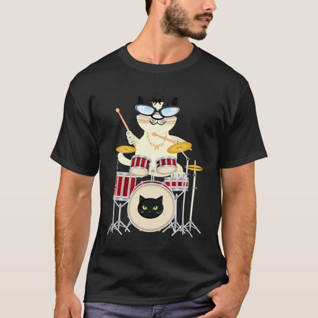 Cute Cat Playing Drum Drums & Cats   Drummer T-Shirt (Vorderseite)