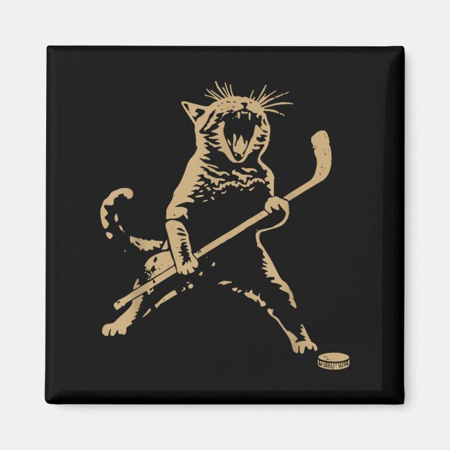 Cute Cat Playing Ice Hockey Lover Player Funny  Magnet (Vorne)
