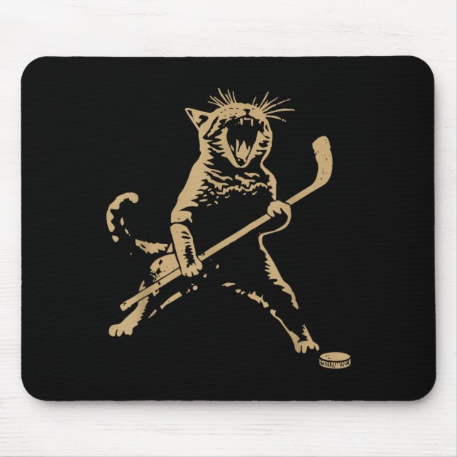 Cute Cat Playing Ice Hockey Lover Player Funny  Mousepad (Vorne)